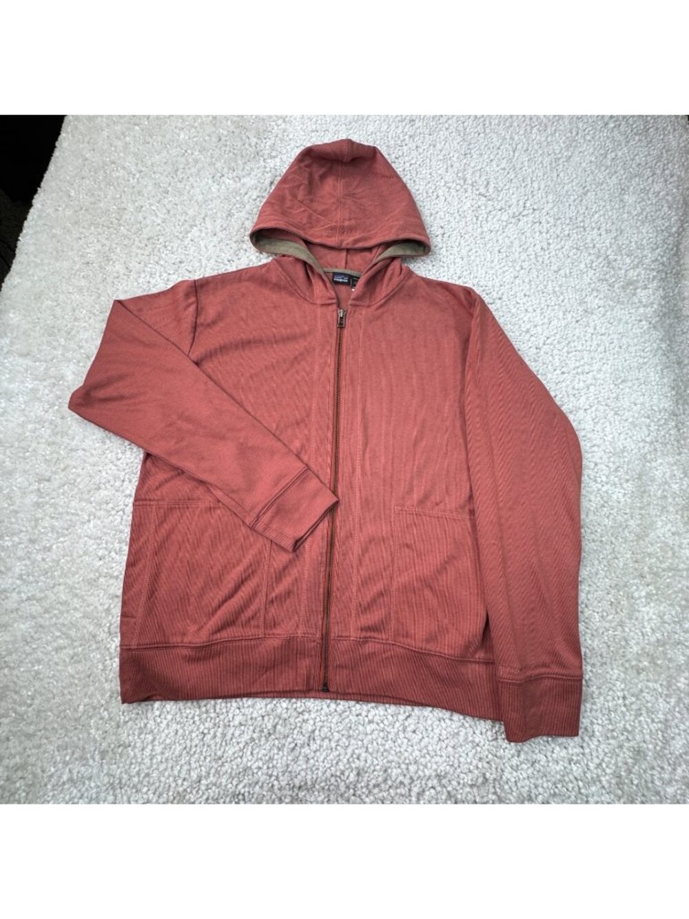 Patagonia Ribbed Full Zip Hoodie Rust Orange Terracotta Womens Large Vintage